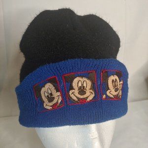 Vintage Mickey Mouse Knit Hat Unlimited Embroidered Acrylic Royal Blue Black Cap